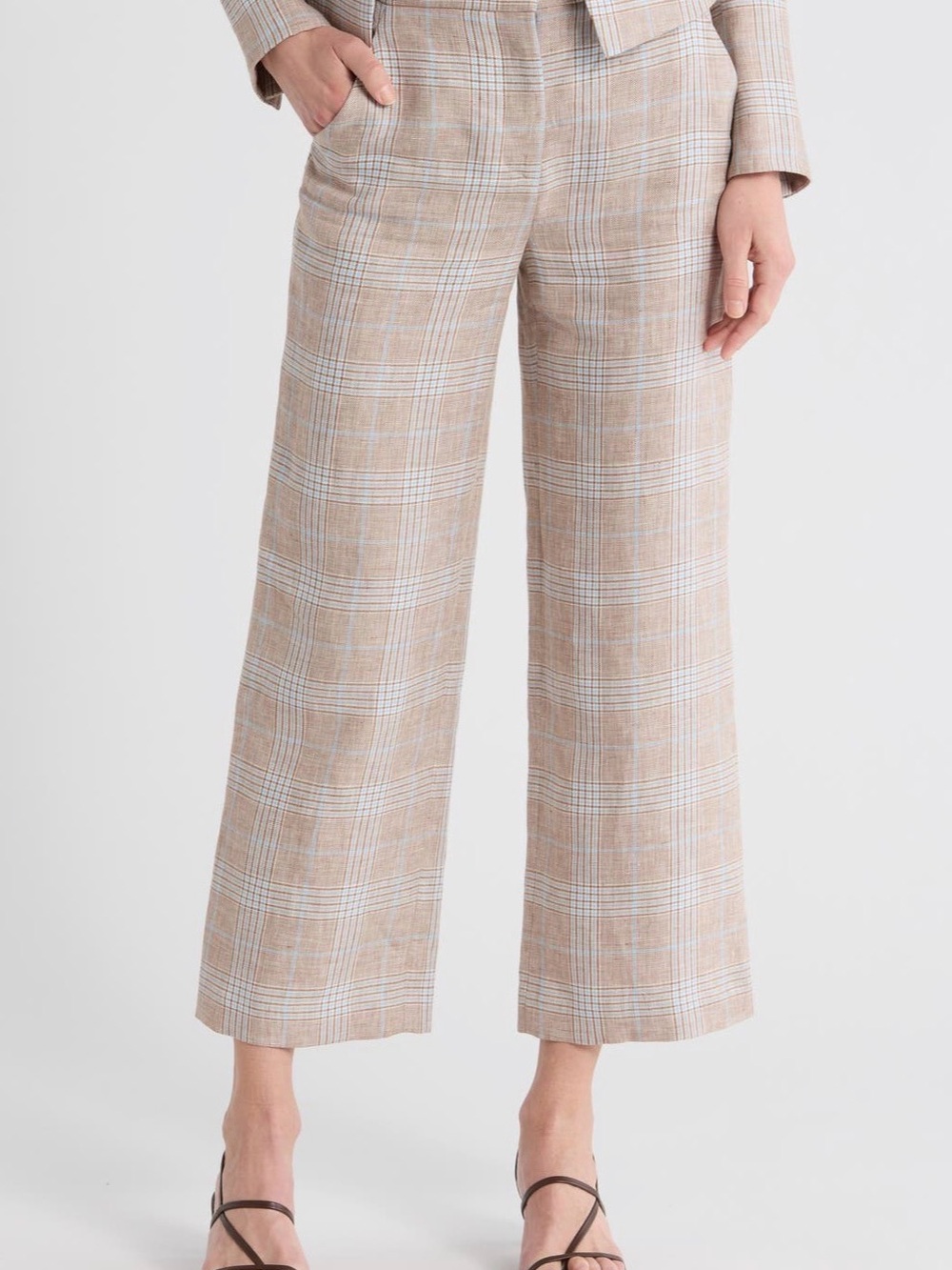 NWT Veronica Beard Plaid Wide-Leg Pants - Beige Size 10
